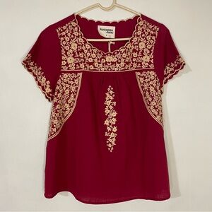 NWT Savanna Jane Maroon Red Mexican Embroidered Top S